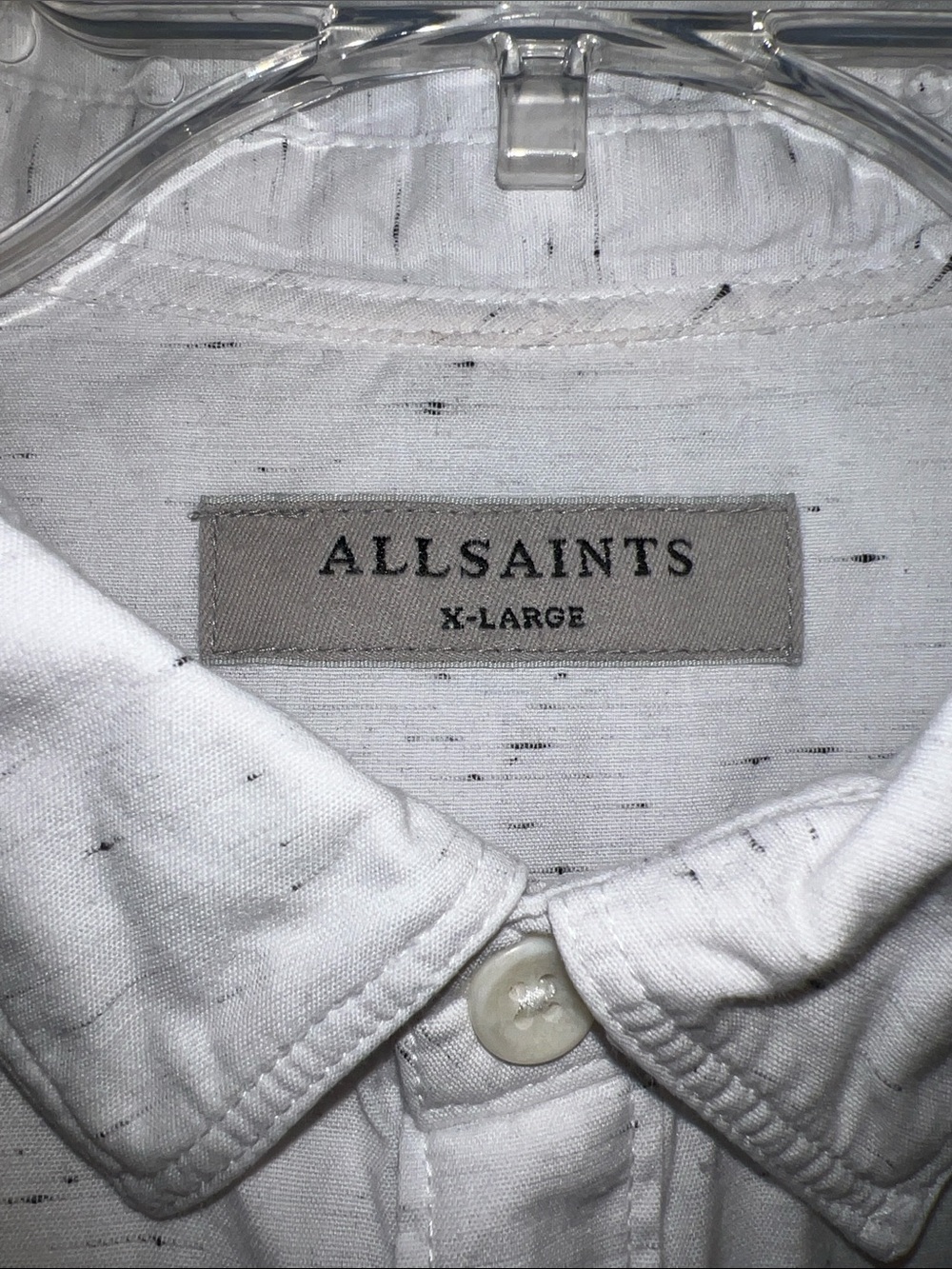 ALLSAINTS White Short-Sleeve Button-Down Shirt Cotton Subtle Speckle. Size XL - Picture 3 of 5